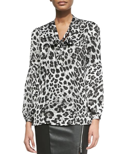 michael kors leopard print tie neck blouse|Michael Kors Collection Animal.